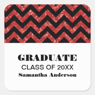 Red Chevron Glitter Graduation Stickers