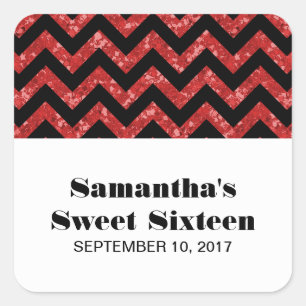 Red Chevron Glitter Sweet 16 Stickers