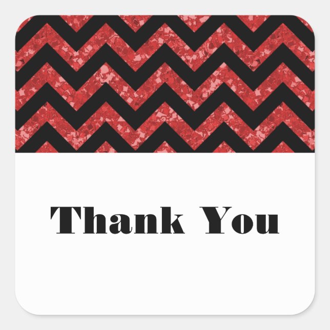 Red Chevron Glitter Thank You Stickers (Front)