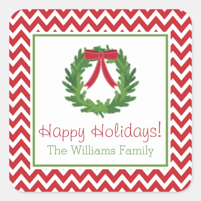 Red Chevron Holiday Wreath, Sticker de Noël (Devant)