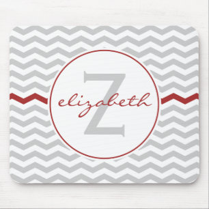 Red Chevron Monogram Mouse Pad