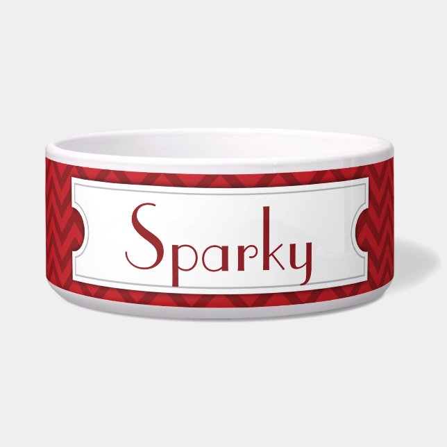 Red Chevron Personalized Pet Bowl (Front)