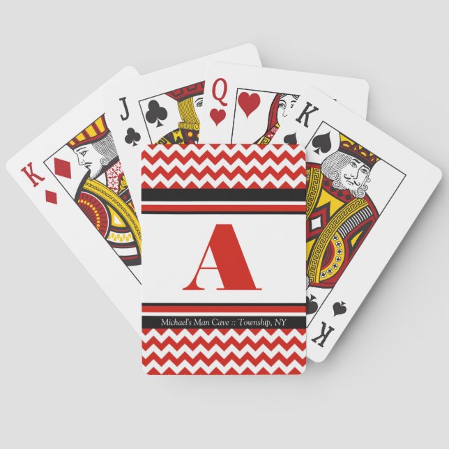 Red Chevron Personalized Playing Cards (Back)