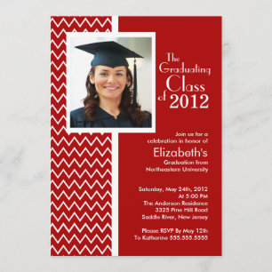 Red Chevron Photo Graduation Party Invitation