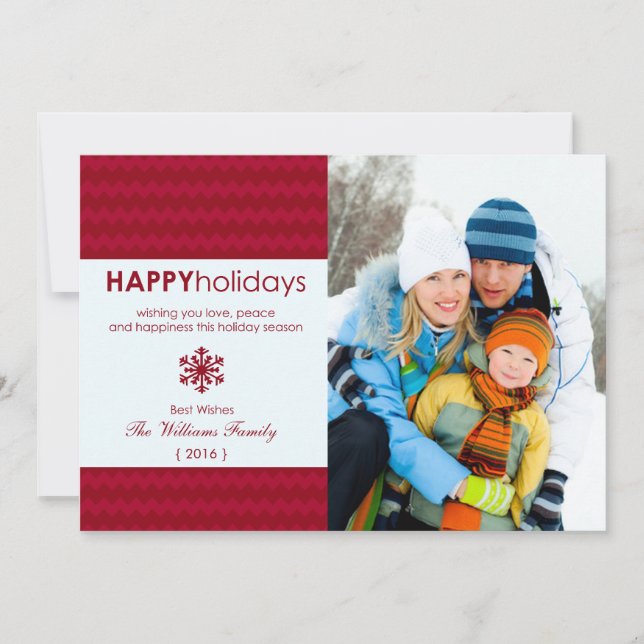 Red Chevron Snowflake Holiday Flat Card (Front)