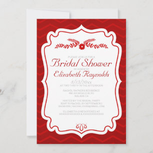 Red Chevron Stripes Bridal Shower Invitations