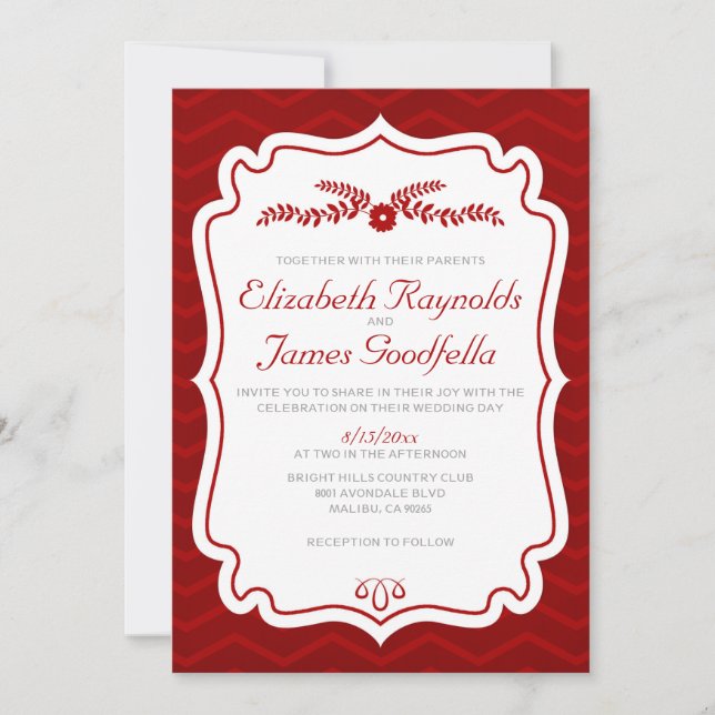 Red Chevron Stripes Wedding Invitations (Front)