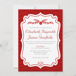 Red Chevron Stripes Wedding Invitations
