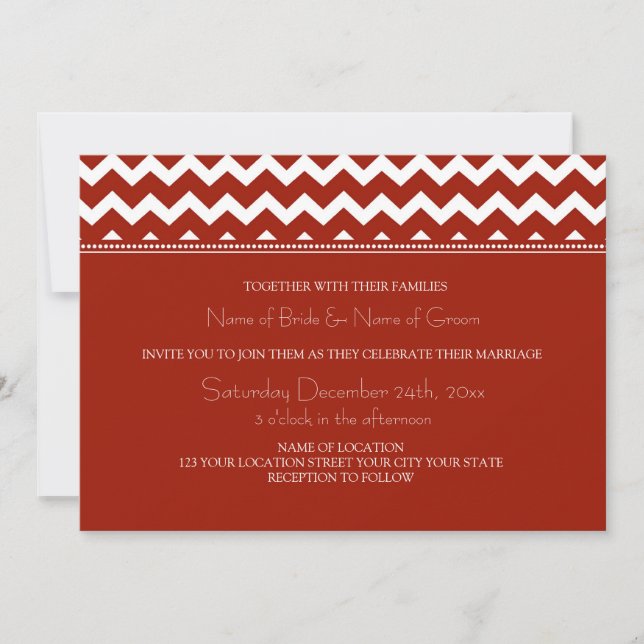 Red Chevron Winter Wedding Invitation Cards (Front)