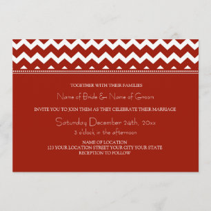 Red Chevron Winter Wedding Invitation Cards