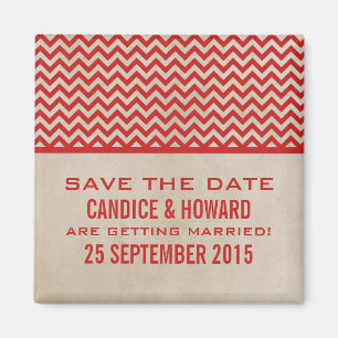 Red Chic Chevron Save the Date Magnet