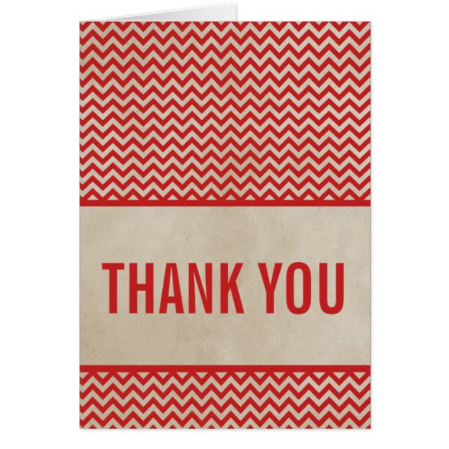Red Chic Chevron Thank You Card (Front)