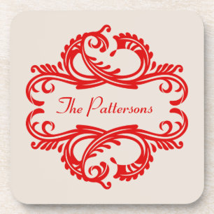 Red Chic Damask Coaster Set