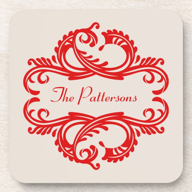 Red Chic Damask Coaster Set (Front)