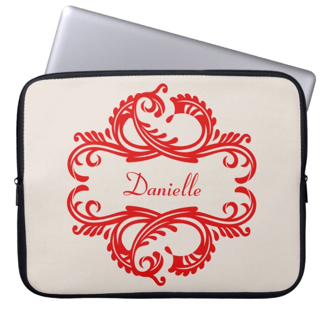 Red Chic Damask Laptop Sleeve (Front)
