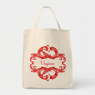 Red Chic Damask Tote Bag