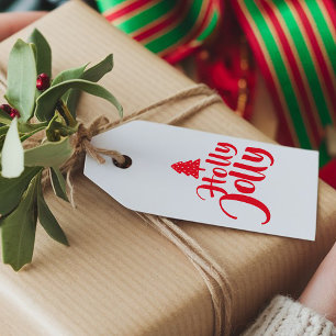 Red Chic Festive Calligraphy Holly Jolly To From Gift Tags