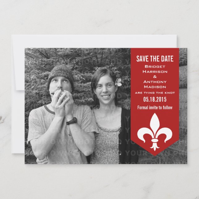 Red Chic Flourish Banner Save the Date Invite (Front)