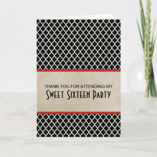 Red Chic Quatrefoil Sweet 16 Thank You Card