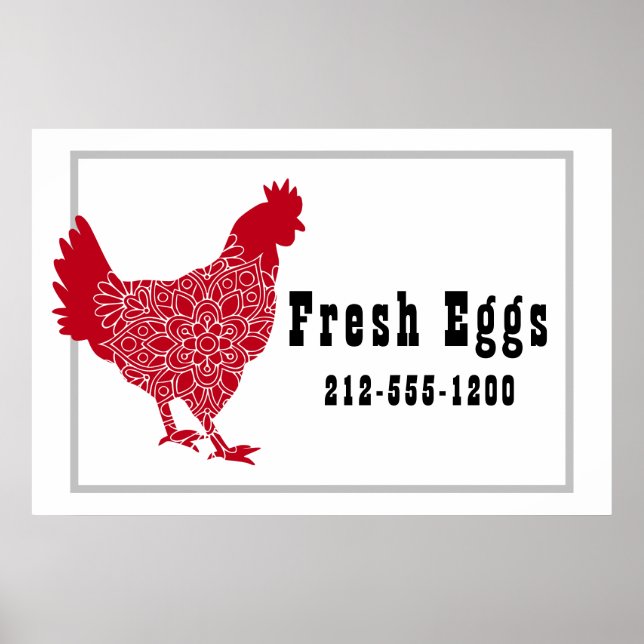 Red Chicken Fresh Eggs Sign (Front)