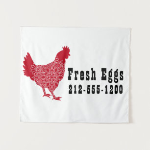Red Chicken Fresh Eggs Sign Tapestry