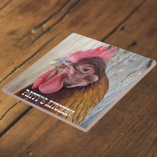 Red Chicken Hen Photo Personalized Tile (In Situ)