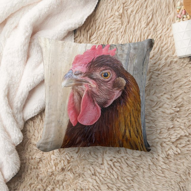 Red Chicken Hen Photo Throw Pillow (Blanket)
