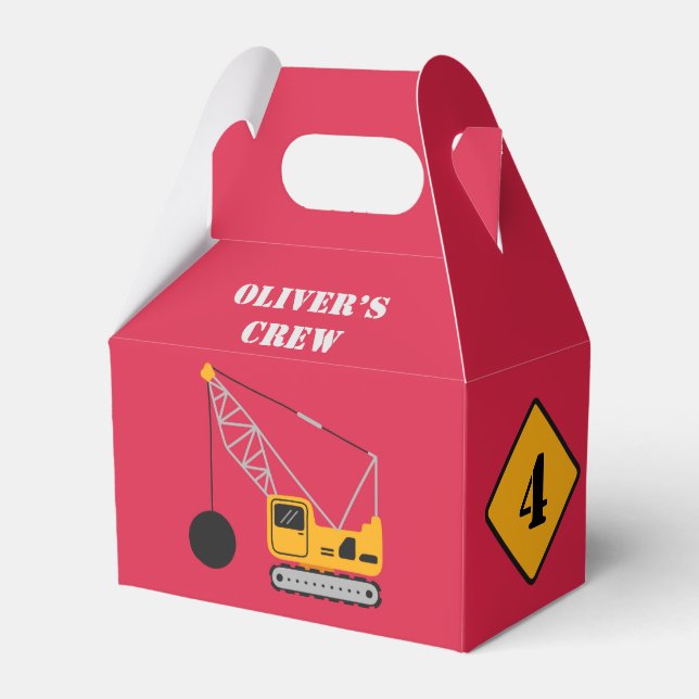 Red Children's Construction Birthday Paper  Favor Box (Front Side)