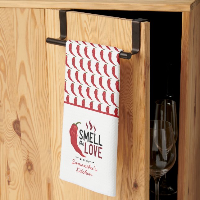 Red Chile Smell the Love Kitchen Towel (Thirds Fold)