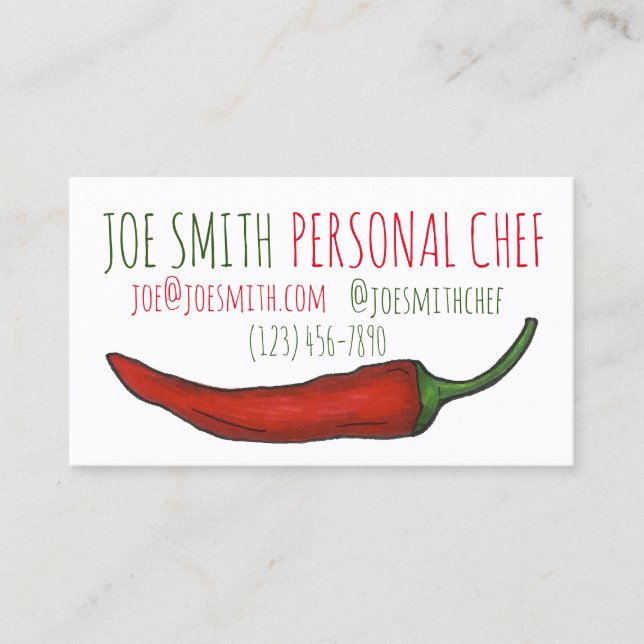 Red Chili Chile Pepper Chef Restaurant Cook Food Business Card (Front)
