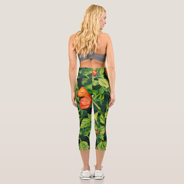 Red Chili Habanero Peppers Pattern Capri Leggings (Back)