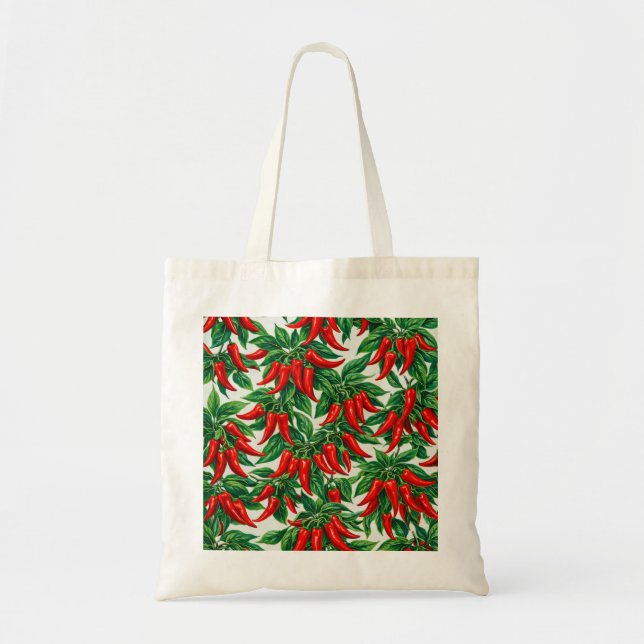 Red Chili Pepper Botanical Pattern Grocery Tote Bag (Front)