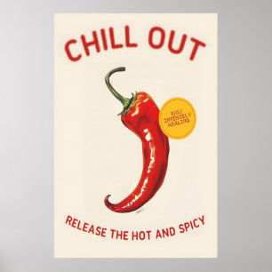 Red Chili Pepper 'Chill Out' Poster Spicy Kitchen