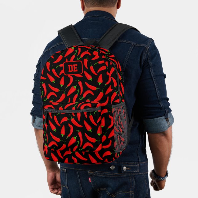 Red Chili Pepper Hot and Spicy Monogram Printed Backpack (Insitu (Model))