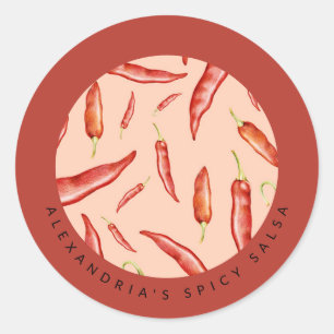 Red Chili Pepper   Spicy Salsa   Custom Message Classic Round Sticker