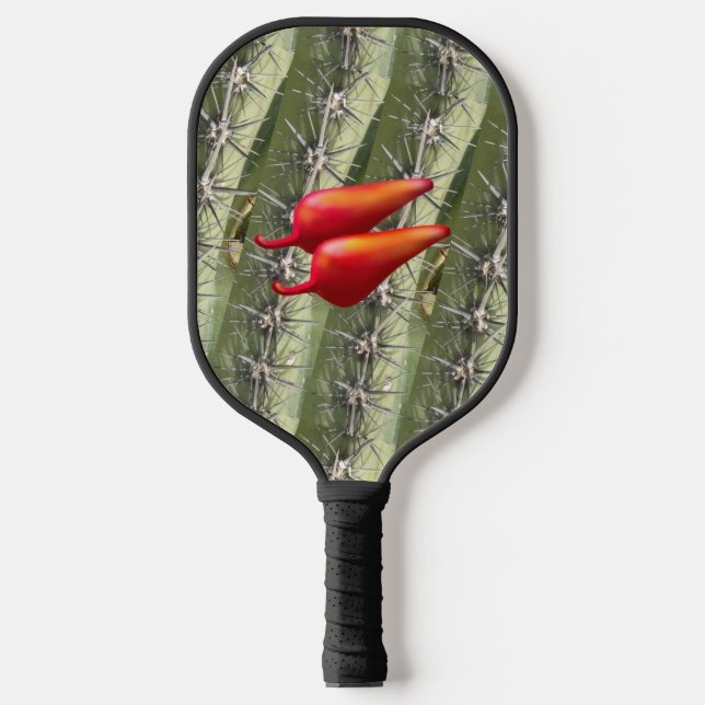 Red Chili Peppers cactus black pickleball paddle (Front)