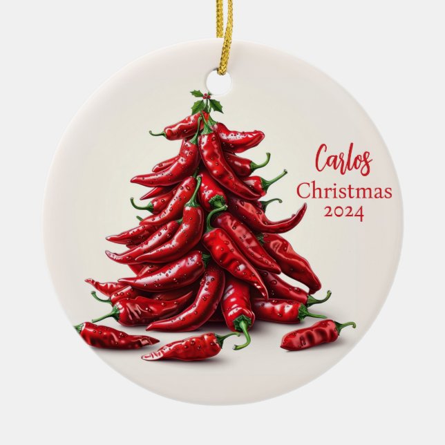 Red Chili Peppers Christmas Tree Ornament (Front)
