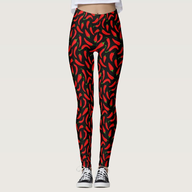 Red Chili Peppers on Black Leggings (Front)