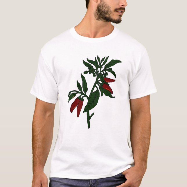 Red chili peppers on dark green plant T-Shirt (Front)