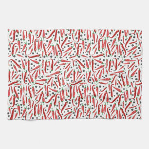 Red Chili Peppers Pattern Kitchen Towel