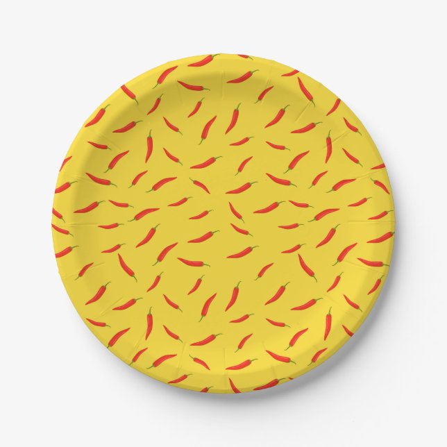 Red Chili Peppers Pattern Paper Plate (Front)