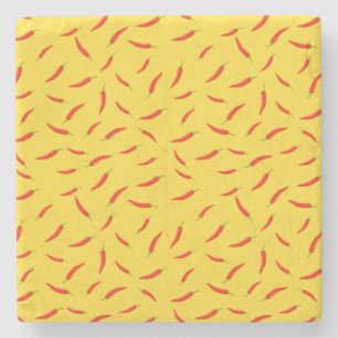 Red Chili Peppers Pattern Stone Coaster