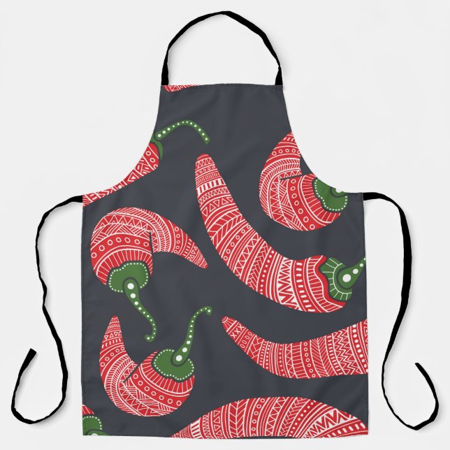 Red chili peppers: seamless vintage pattern apron (Front)