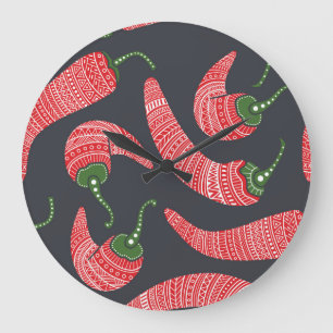 Red chili peppers: seamless vintage pattern large clock