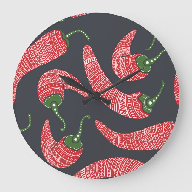 Red chili peppers: seamless vintage pattern large clock (Front)