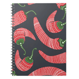 Red chili peppers: seamless vintage pattern notebook