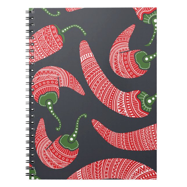 Red chili peppers: seamless vintage pattern notebook (Front)