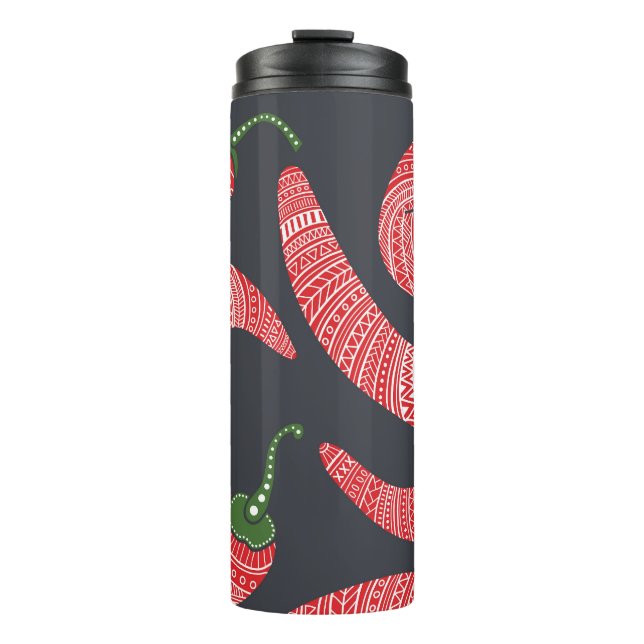 Red chili peppers: seamless vintage pattern thermal tumbler (Front)