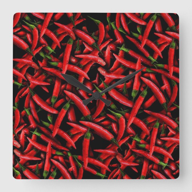 Red Chili Peppers Square Wall Clock (Front)