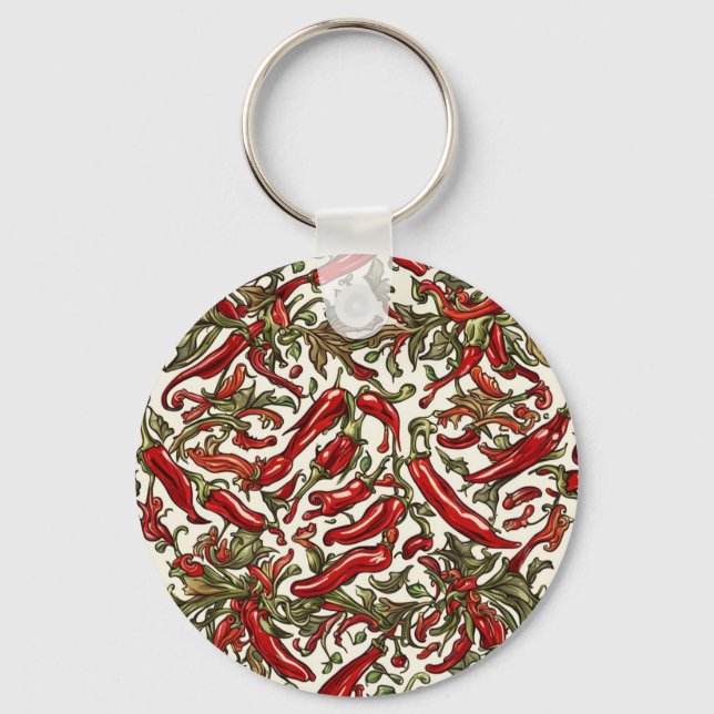 Red Chili Peppers Vintage Pattern  Keychain (Front)